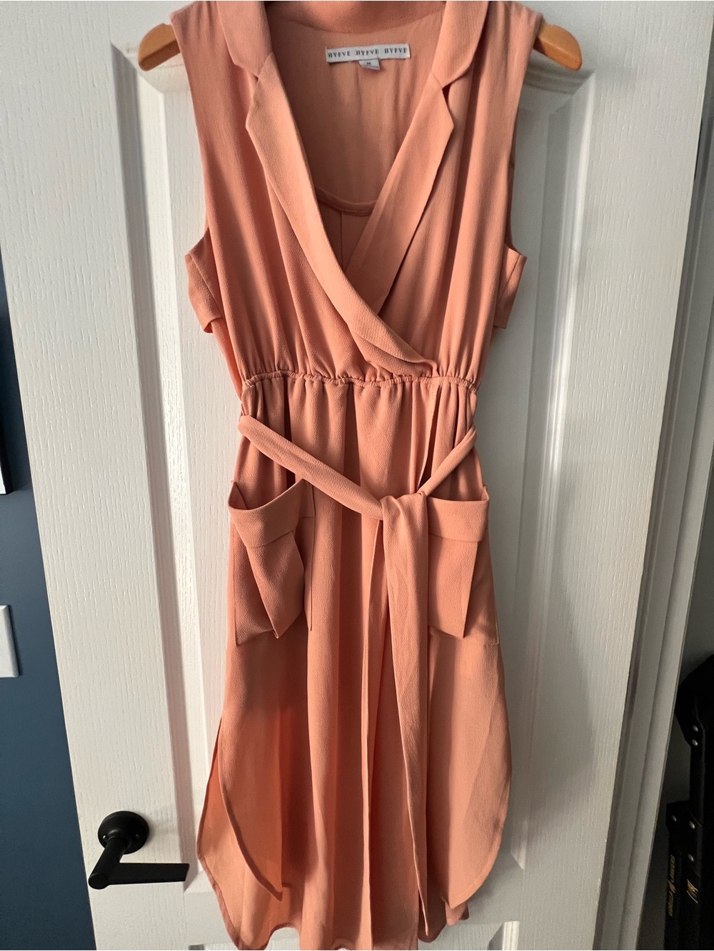 HYFVE Peach Sleeveless Wrap Midi Dress with Tie